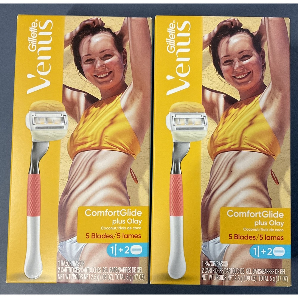 NIP Lot 2 Razors + 4 Cartridges Gillette Venus‎ Comfort Glide + Olay Coconut